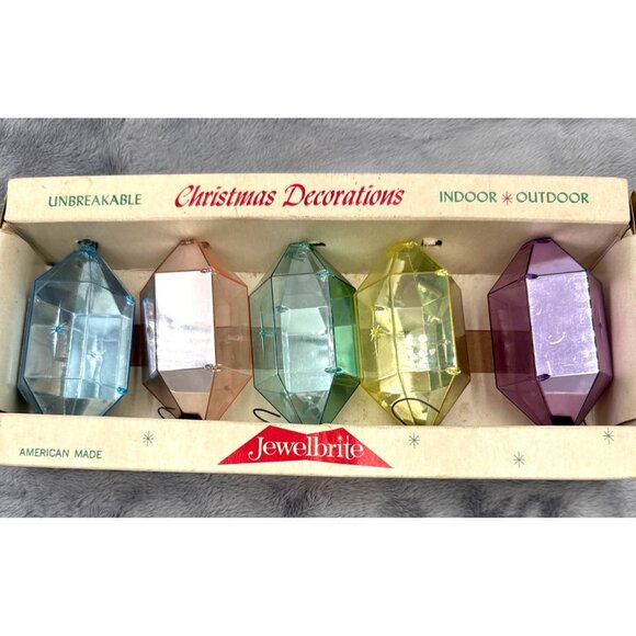 Vtg Jewelbrite Unbreakable Christmas Decorations Set Of 5 Diorama Ornaments - Picture 1 of 5